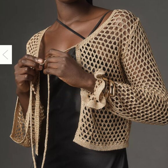 Anthropologie Tops - Anthropologie Metallic Tie-Front Cardigan Sweater NWT